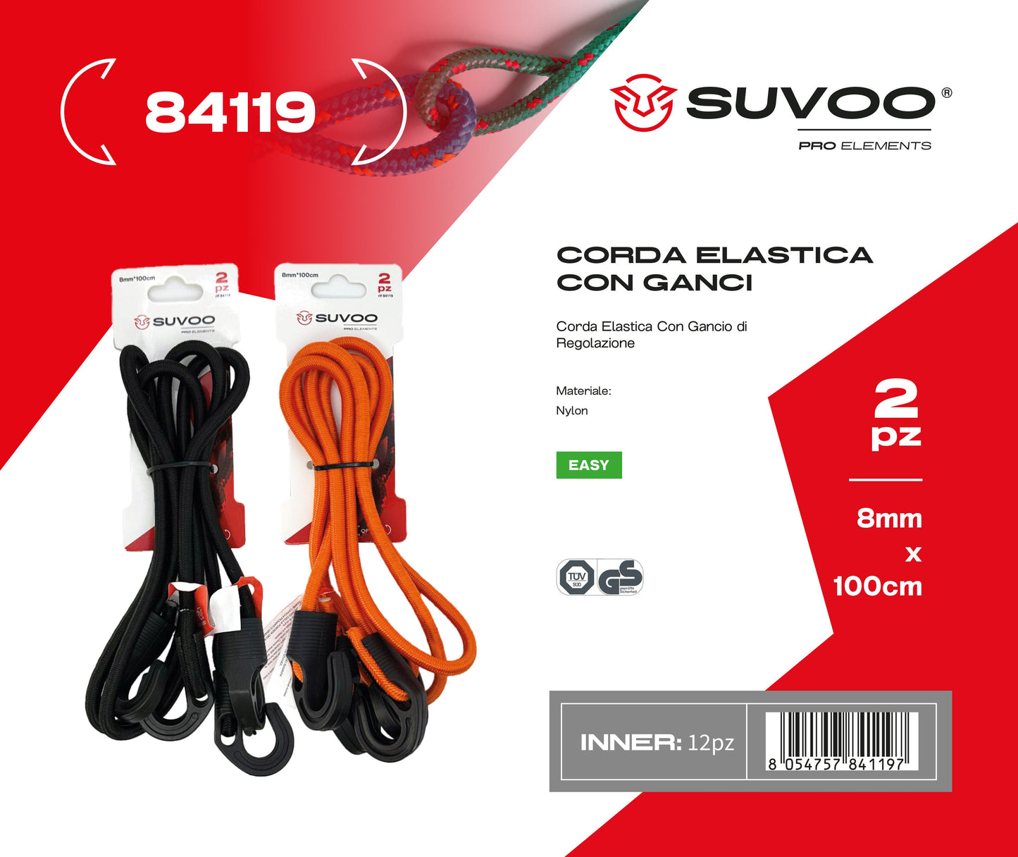 Corda elastica con ganci di regolazione 2pz