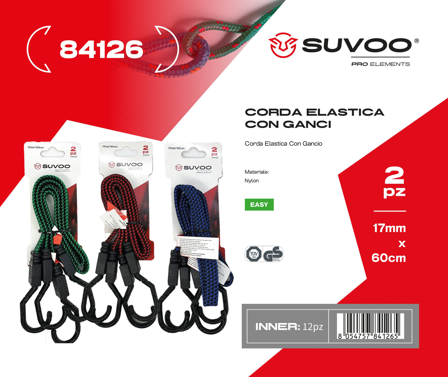 Corda elastica con ganci 2pz