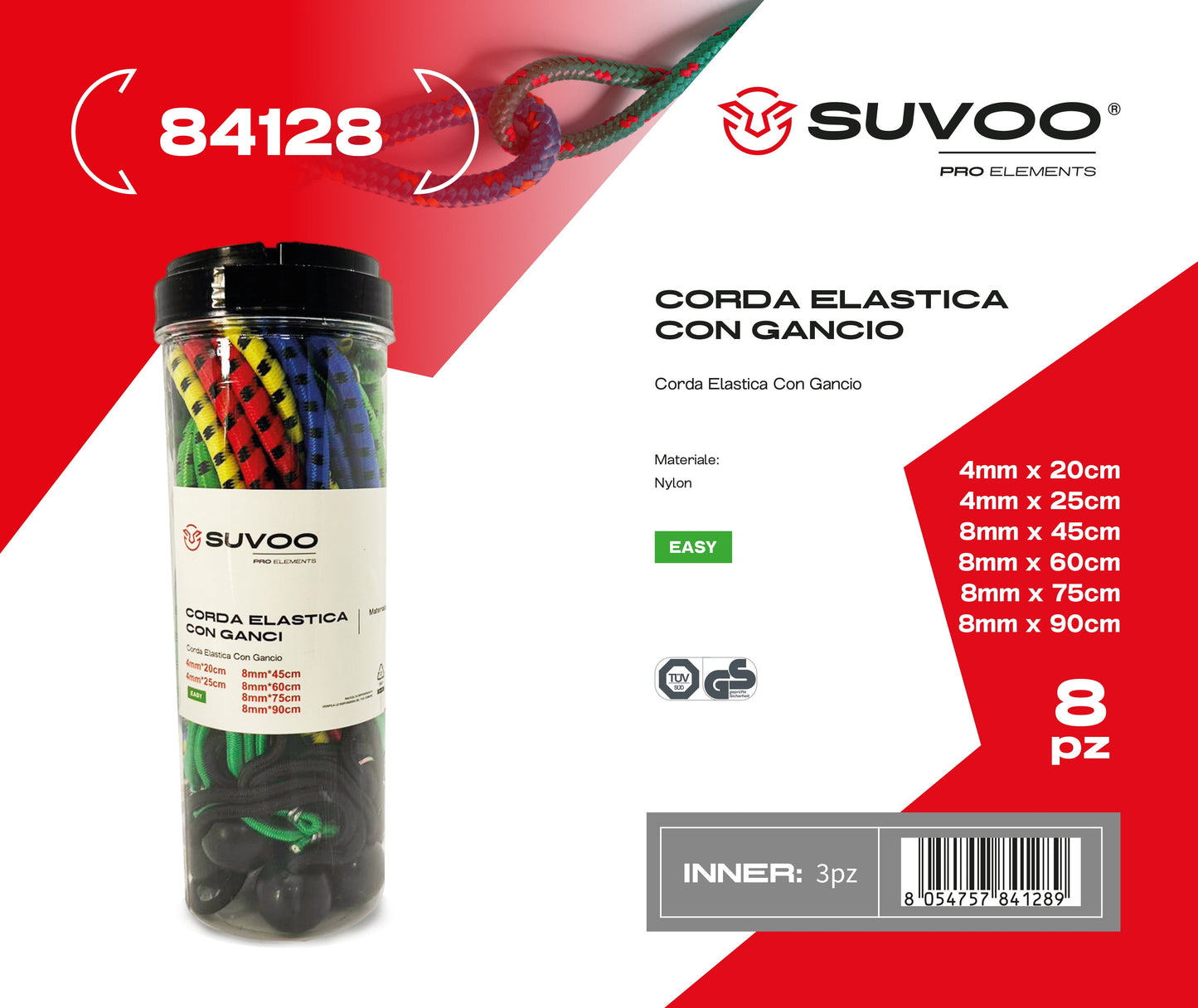 Corda elastica con ganci 8 pz