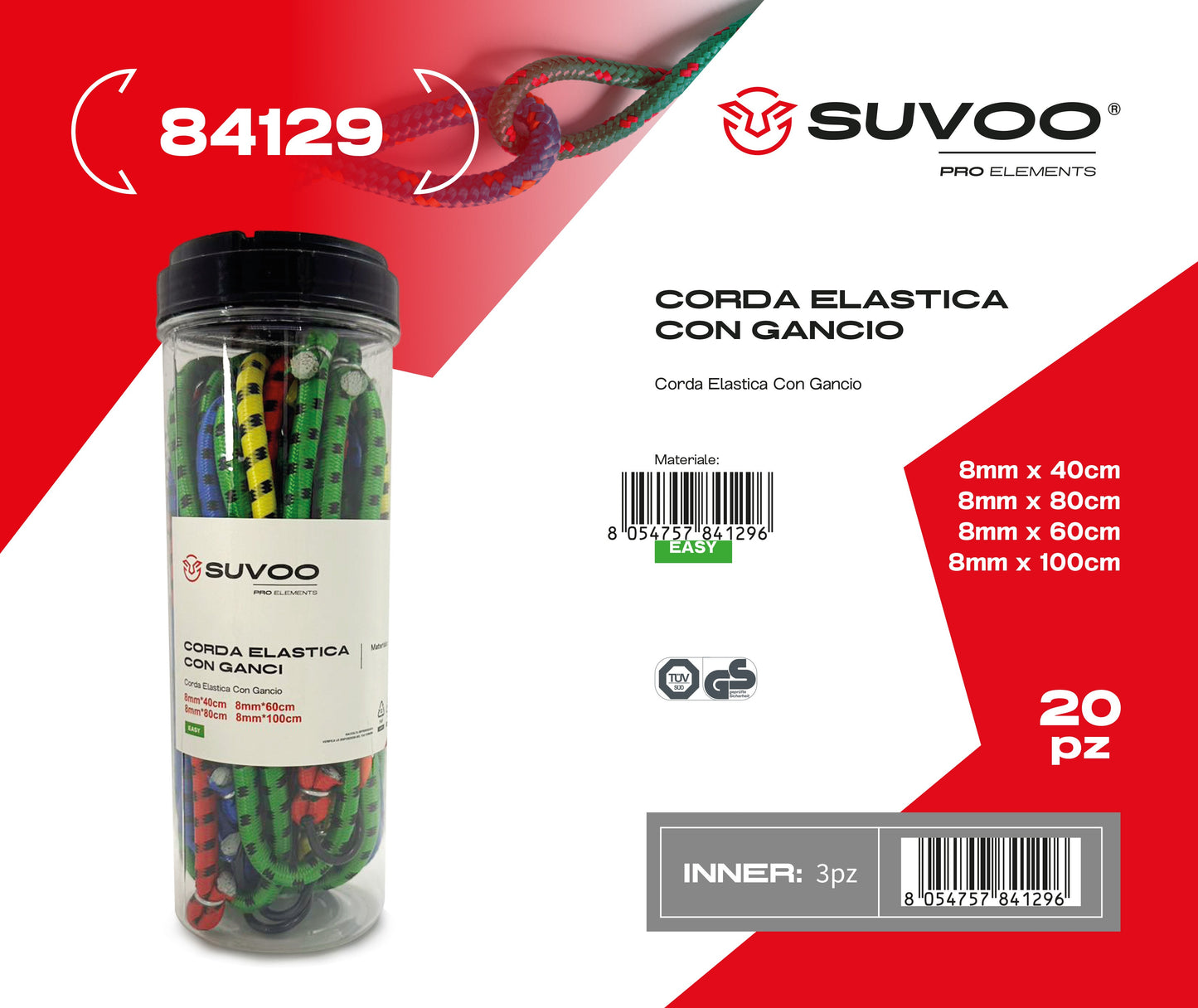 Corda elastica con ganci 20pz