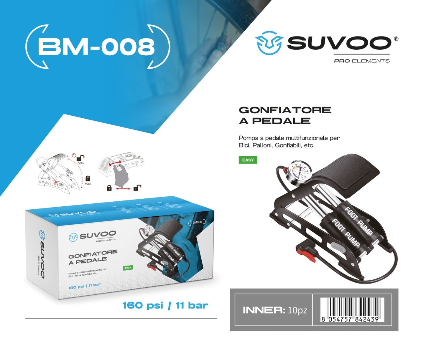 Gonfiatore a pedale doppio 160psi