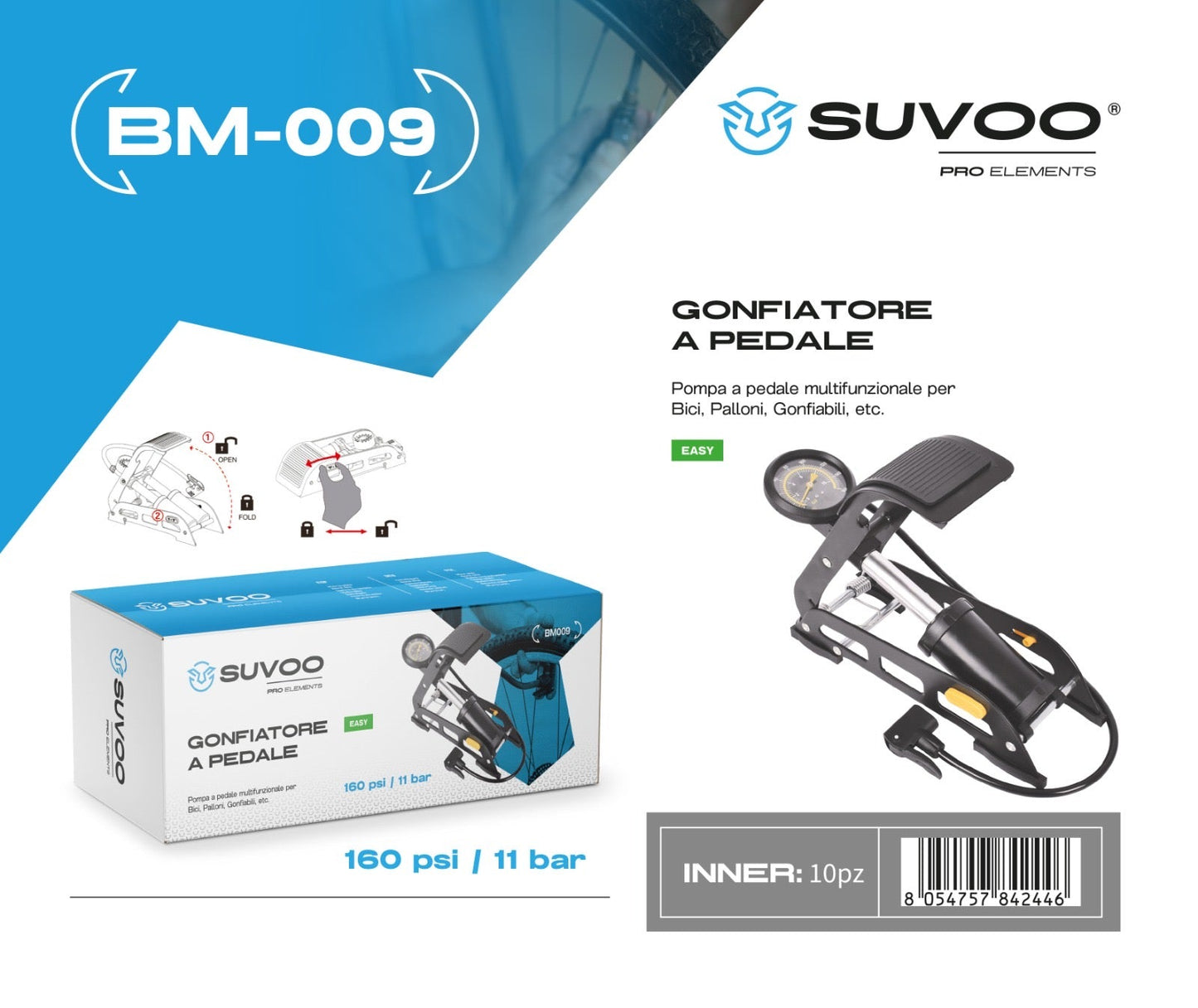 Gonfiatore a pedale 160 psi