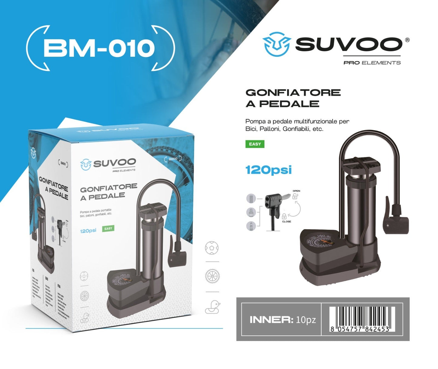 Gonfiatore a pedale 120 psi