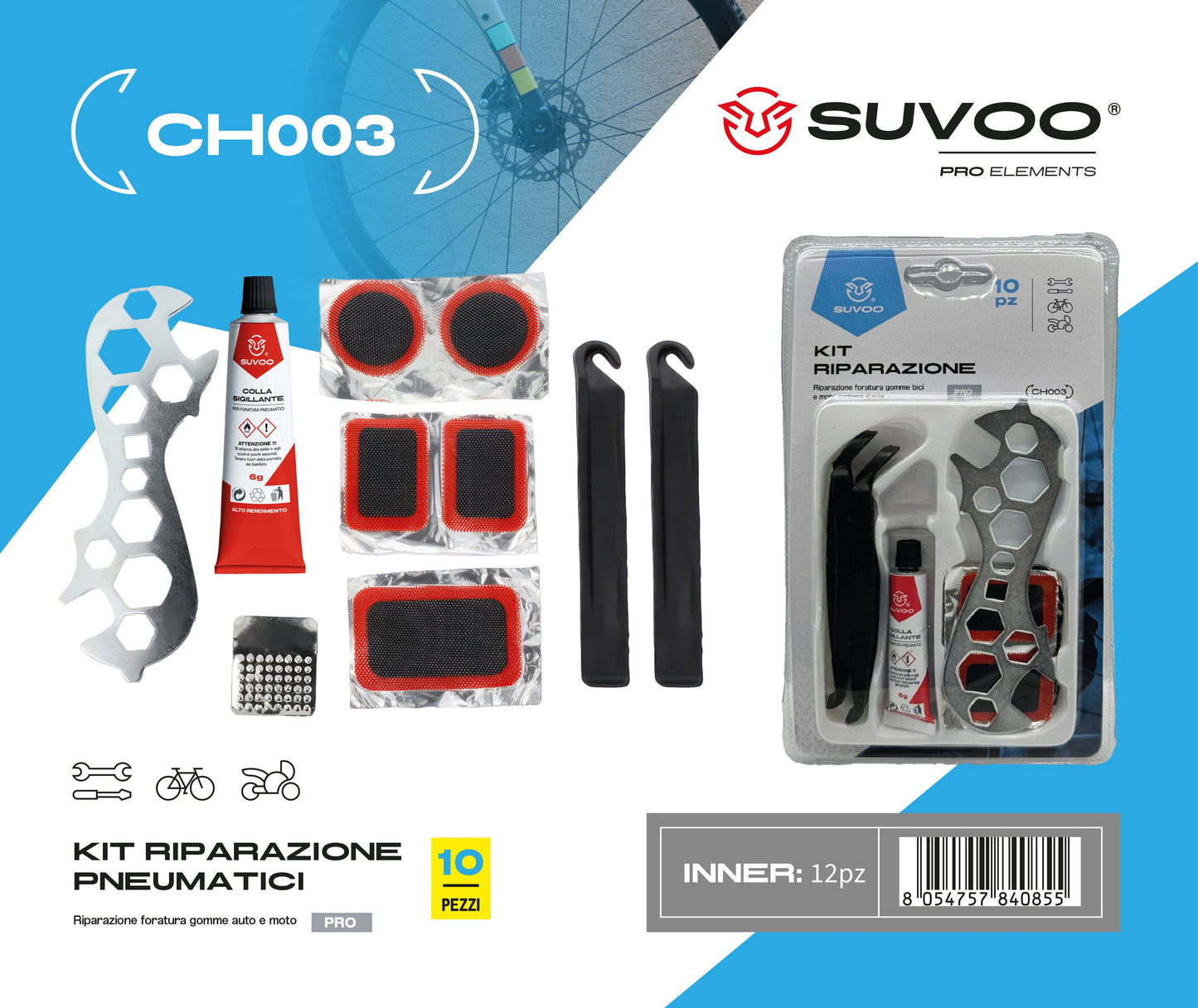 Kit riparazione pneumatici 10pz