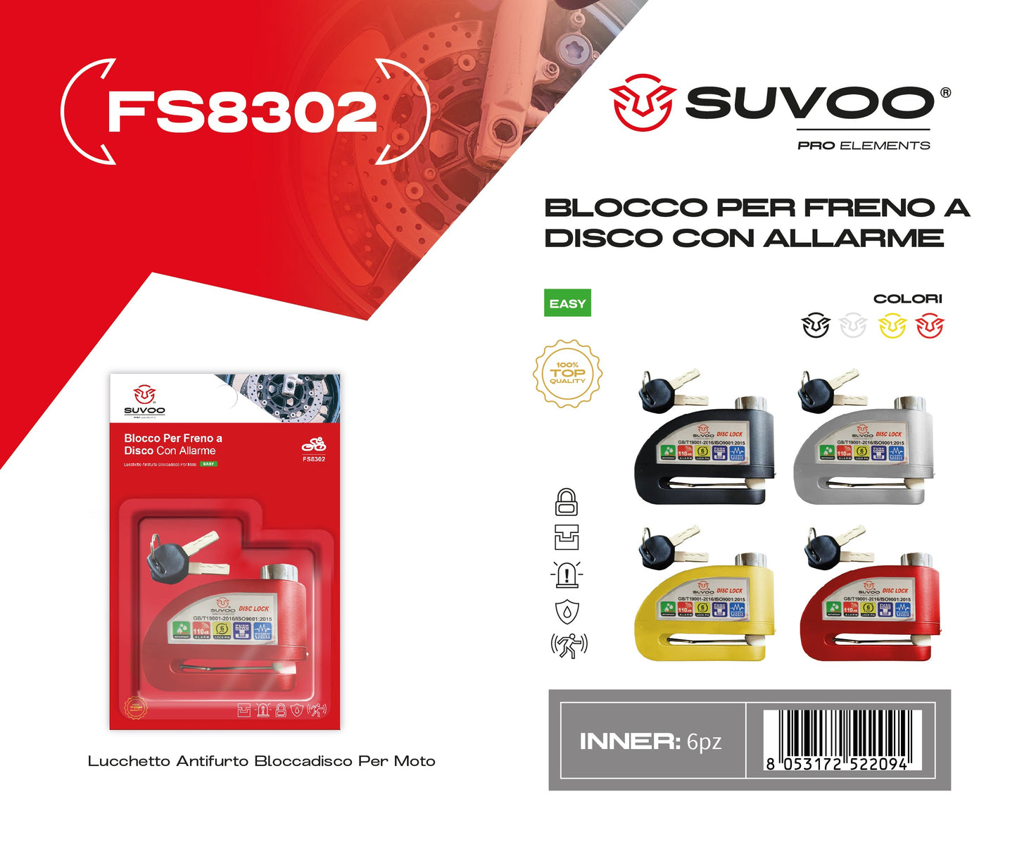 Blocco per freno a disco con allarme