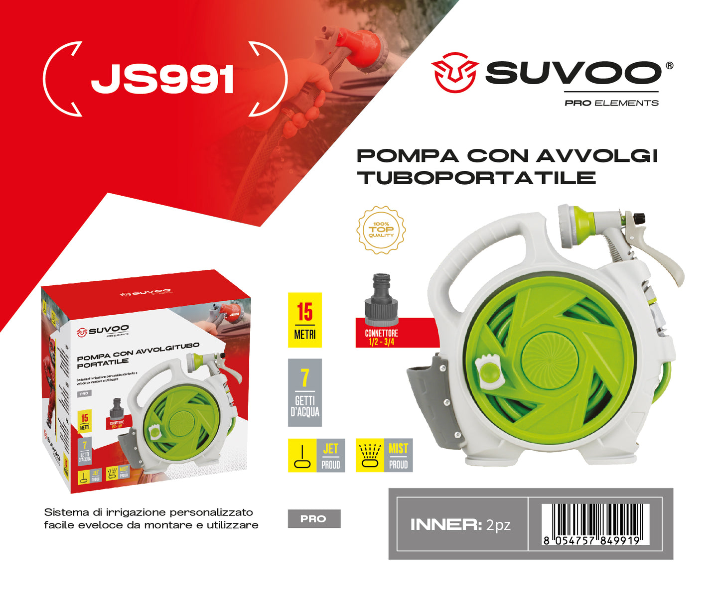 Pompa con Avvolgitubo Portatile da 15m JS991