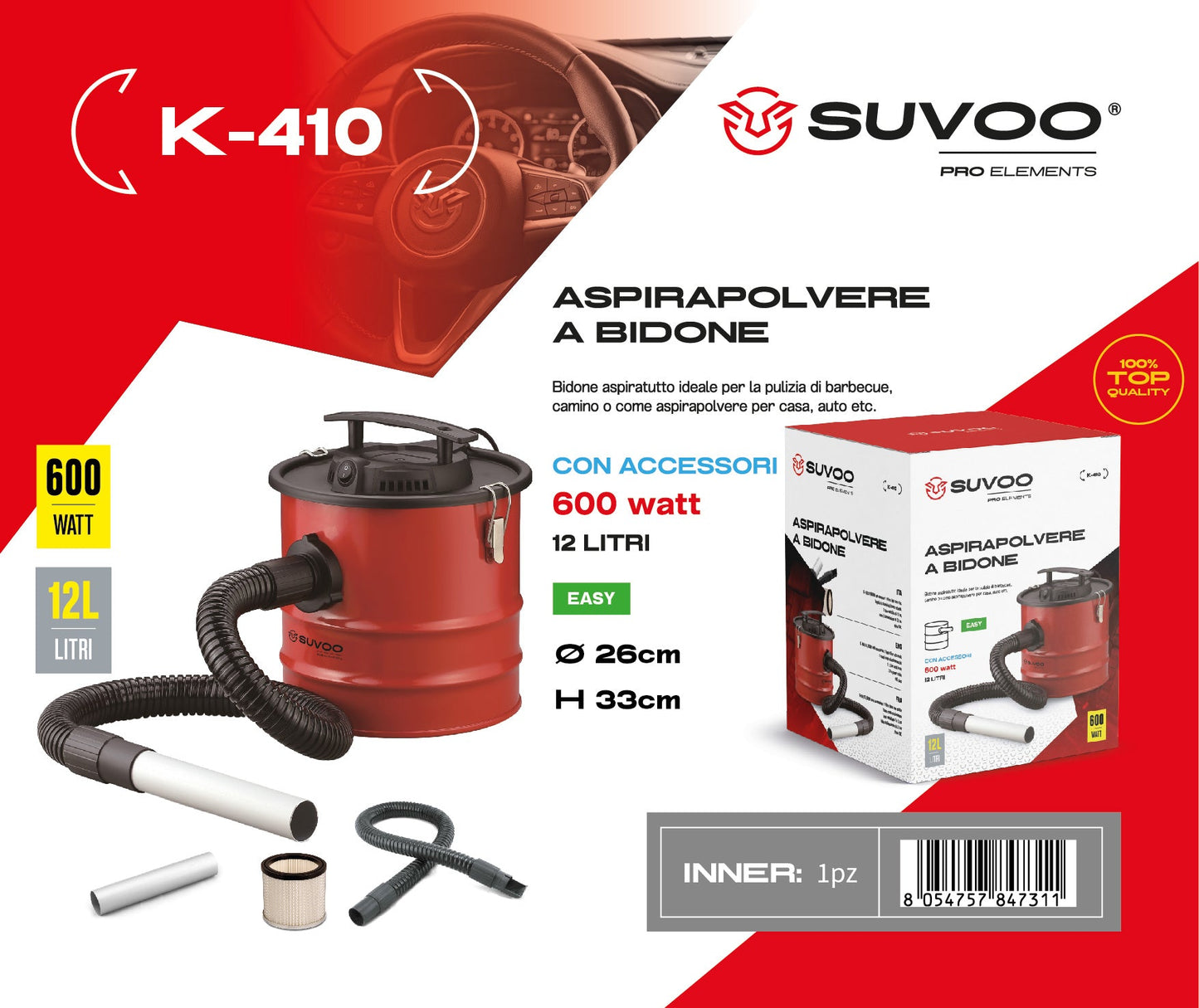 Aspirapolvere 12L Solidi e liquidi max.600w