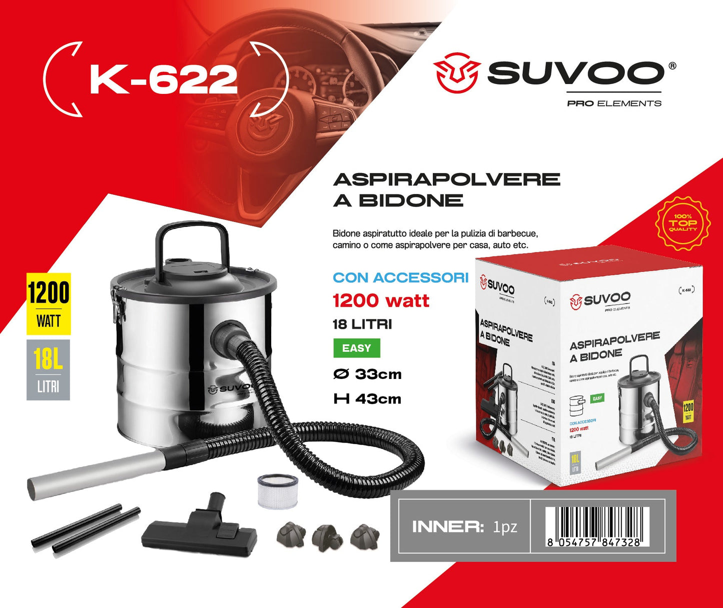 Aspirapolvere 18L Solidi e liquidi max.1200w