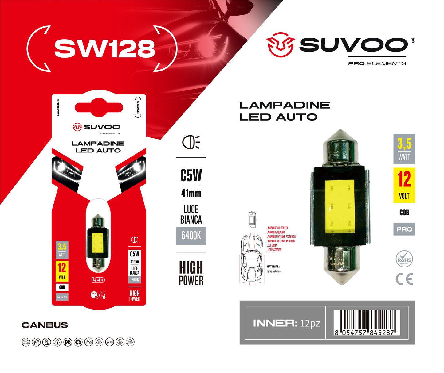 Lampadine led per auto SW128