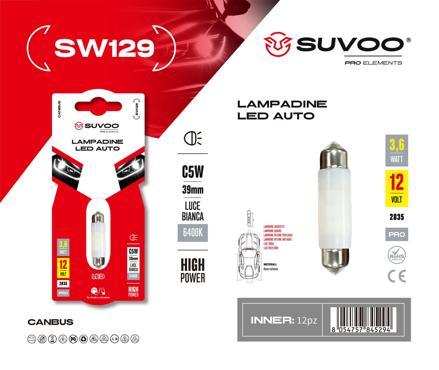 Lampadine led per auto SW129