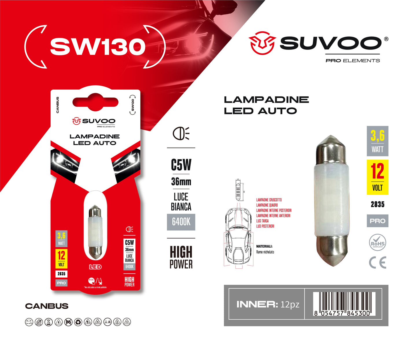Lampadine led per auto SW130