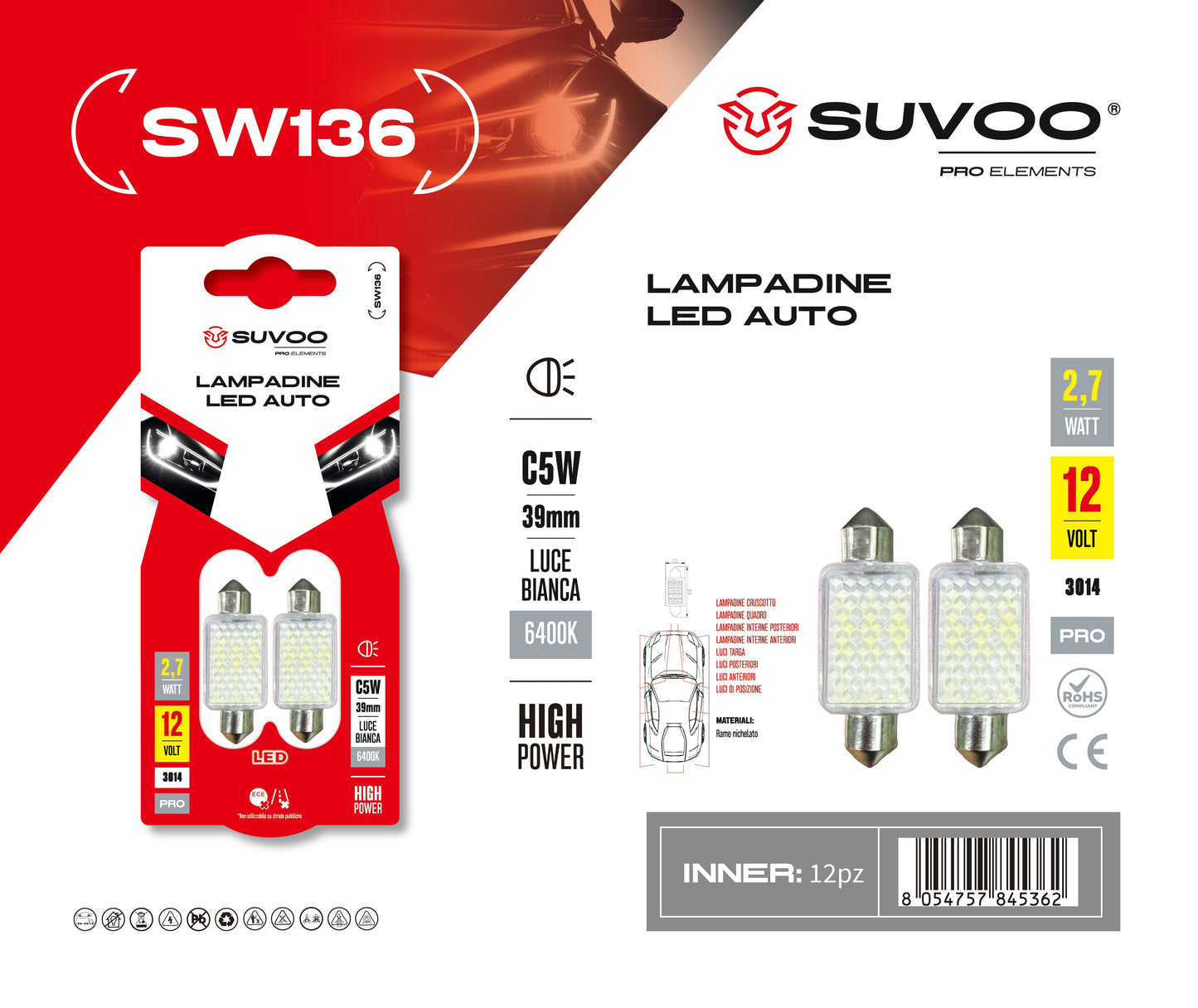Lampadine led per auto SW136