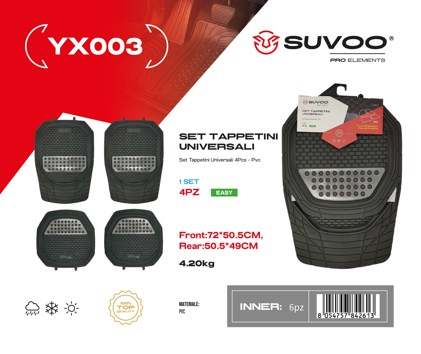 Set Tappettini in Gomma 4pz YX003