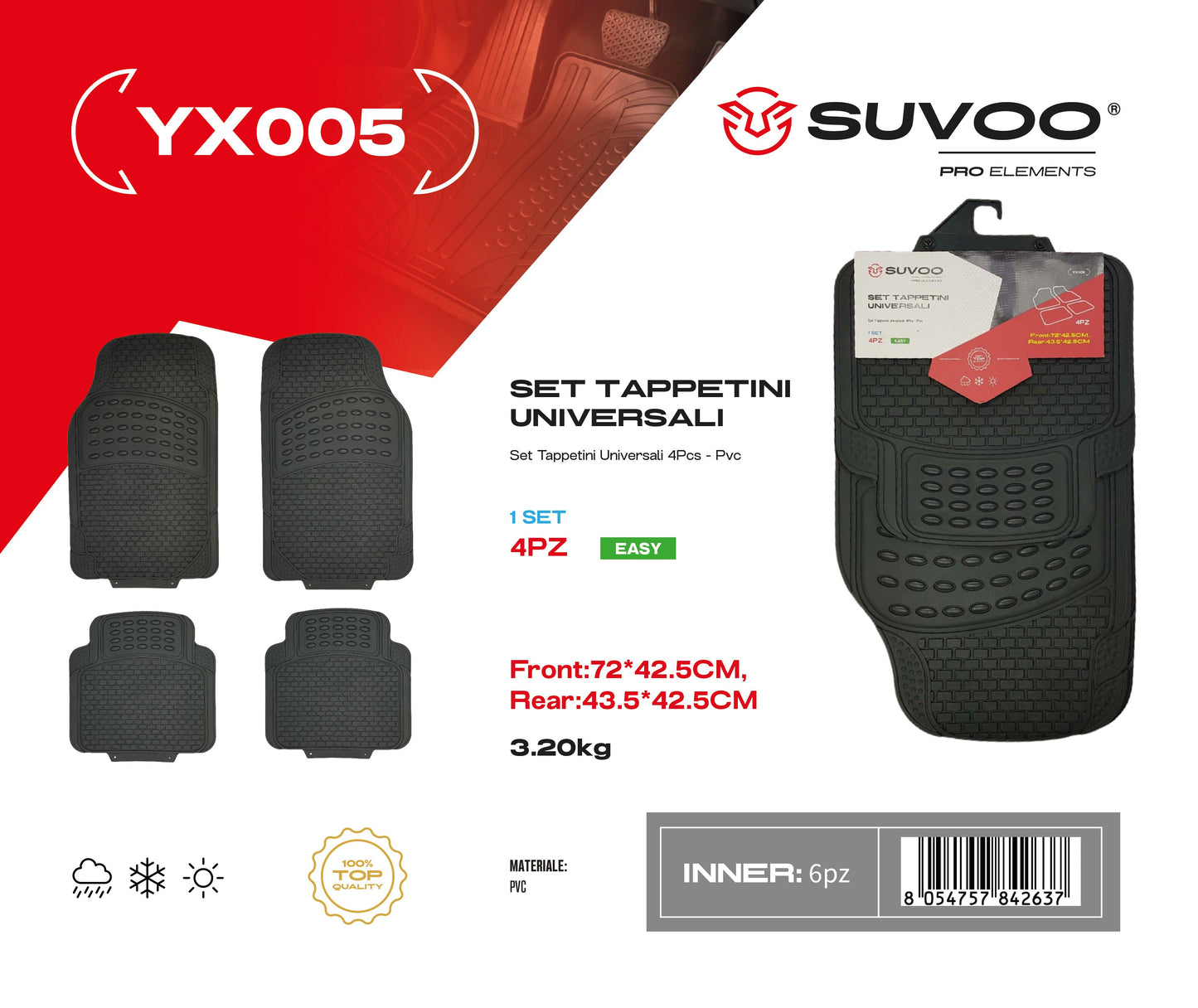 Set Tappettini in Gomma 4pz YX005