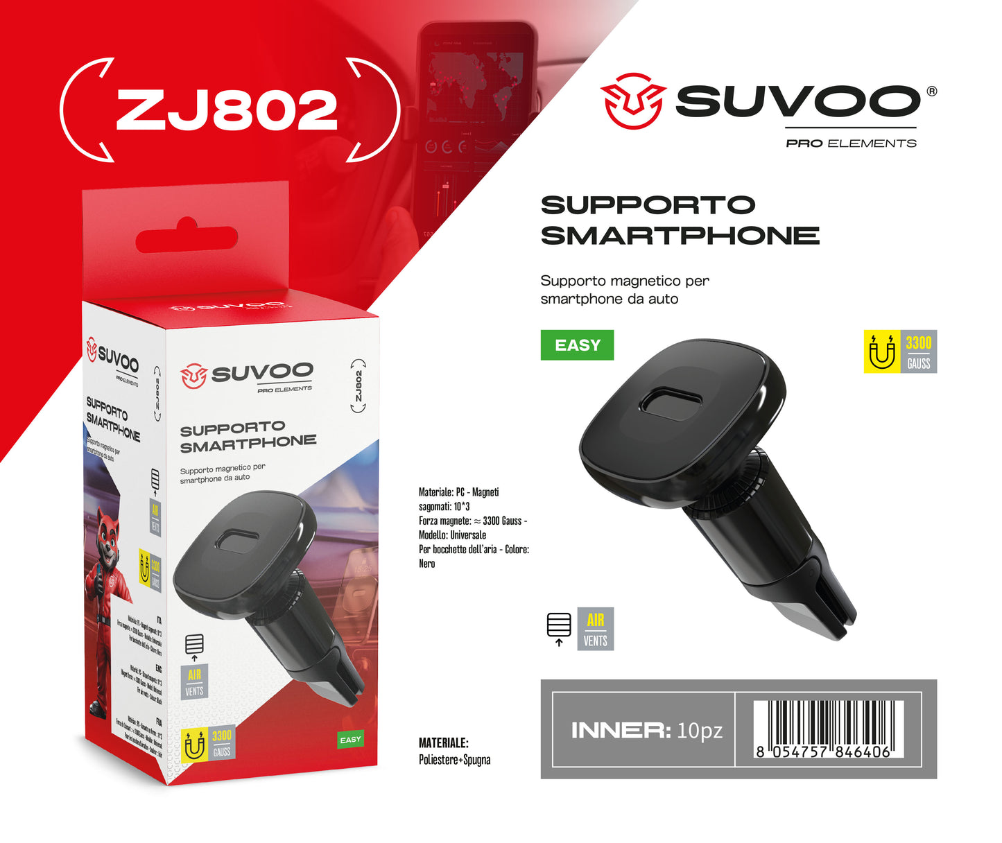 Supporto Magnetico per Cellulare da Auto - ZJ802